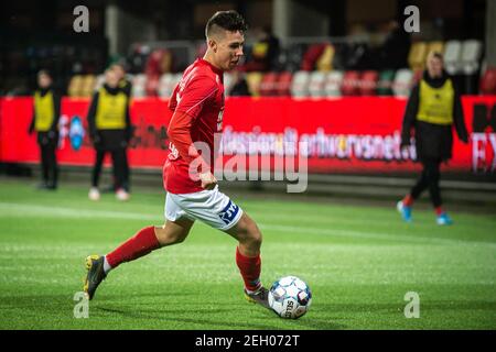 Silkeborg, Danemark. 18 février 2021. Nicklas Rojkjaer (23) de Silkeborg SI vu pendant le match de NordicBet Liga entre Silkeborg IF et Kolding SI à JYSK Park à Silkeborg. (Crédit photo : Gonzales photo/Alamy Live News Banque D'Images