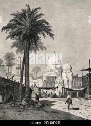 Vue générale de la vieille ville du Caire au XIXe siècle. Histoire de l'Égypte ancienne. Ancienne illustration gravée du XIXe siècle d'El Mundo Ilustrado 1879 Banque D'Images