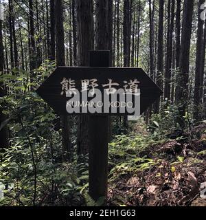 Un panneau sur le sentier Kumano Kodo au Japon Banque D'Images