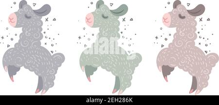 Collection de jolis lamas curly de différentes couleurs. Illustration vectorielle pour colorier des pages, des tirages enfants et des publications Illustration de Vecteur