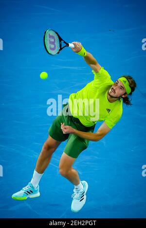 Stefanos Tsitsipas photographiés en action lors d'un match de tennis entre Medvedev russe et Tsitsipas grec, dans la demi-finale de la compe des hommes célibataires Banque D'Images