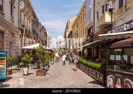 Restaurants sur Strada Franceză dans le centre de Bucarest, Roumanie Banque D'Images