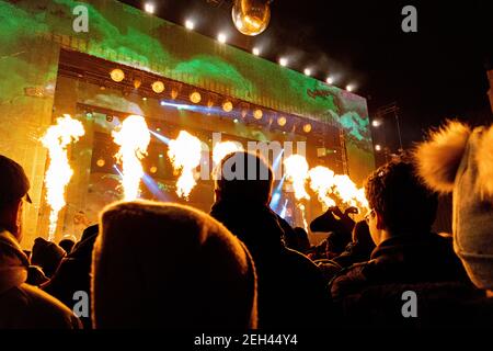 Wroclaw décembre 31 2019 flammes au stade du nouvel an Concerts de la veille Banque D'Images