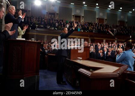 Le président Barack Obama s'adresse à la session conjointe du Congrès des États-Unis au Capitole des États-Unis, à Washington, D.C., le 24 février, 2009. Banque D'Images