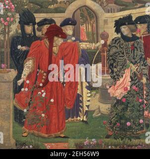 Choisir les roses rouges et blanches dans le jardin du Temple, 1910. Banque D'Images