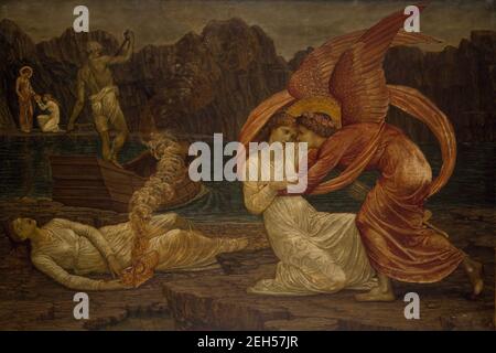 Cupid et psyché - peintures murales vertes du Palais - psyché recevant la Caserpine, 1881. Une scène du poème épique de William Morris, « le paradis terrestre ». Banque D'Images