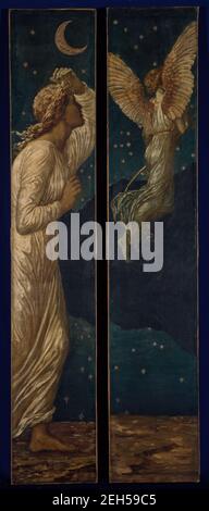 Cupid et psyché - peintures murales vertes du palais - Cupid volant loin de psyché, 1881. Une scène de William Morris 'le Paradis terrestre'. Banque D'Images