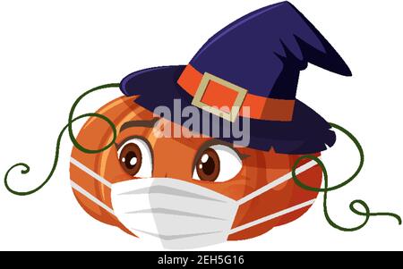 Personnage de dessin animé de citrouille portant un masque sur fond blanc Illustration de Vecteur