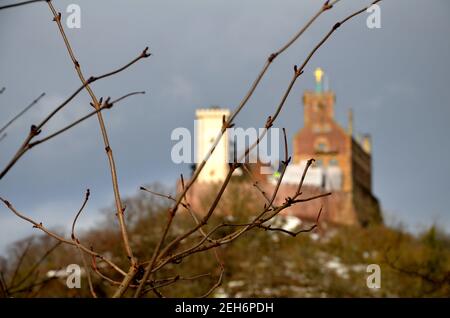 vue sur le château de wartburg depuis les bois Banque D'Images