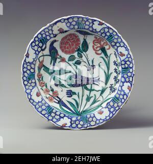 Plat représentant deux oiseaux parmi les plantes à fleurs, dinde, ca. 1575-90. Banque D'Images