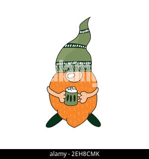 Saint-Patrick Day - gnome irlandais avec bière verte. Dessin animé vecteur Leprechaun couleur illustration pour cartes, décor, chemise design, invitation au pub. Illustration de Vecteur