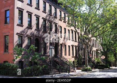 Brownstones, West Village. Greenwich Village, Manahattan New York City, États-Unis Banque D'Images