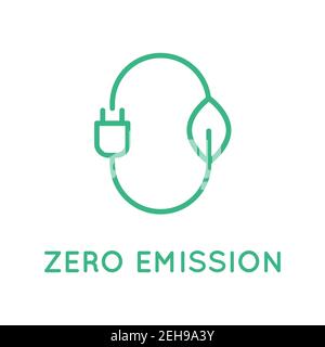 Symbole, logo, symbole zéro émission. Nombre stylisé zéro avec une feuille et un bouchon. Industrie et transport durables. CO2 concept neutre. Vecteur Illustration de Vecteur