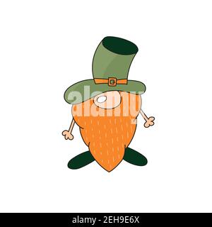 Saint Patrick Day - gnome irlandais. Dessin animé vecteur Leprechaun couleur illustration pour cartes, décor, chemise design, invitation au pub. Illustration de Vecteur