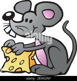 Illustration d'un dessin animé représentant un Happy Mouse mangeant du fromage Illustration de Vecteur