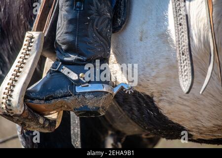Gros plan de bottes de cowboy dans les braups, Brandywine, MD Banque D'Images
