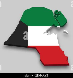 carte isométrique 3d du Koweït avec drapeau national. Illustration vectorielle. Illustration de Vecteur