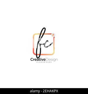 Lettre initiale de FC logo écriture manuscrite dessin à la main boîte colorée vecteur, logo pour beauté, cosmétiques, mariage, mode et affaires, et autre Illustration de Vecteur