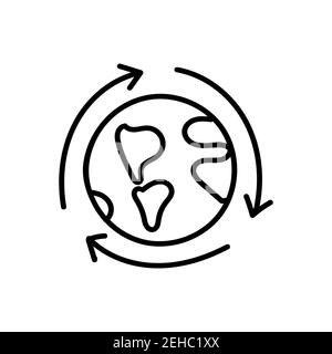 symbole de flèche de recyclage doodle. Terre avec continents , Globe. Illustration vectorielle dessinée à la main isolée sur blanc Illustration de Vecteur