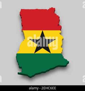 carte isométrique 3d du Ghana avec drapeau national. Illustration vectorielle. Illustration de Vecteur