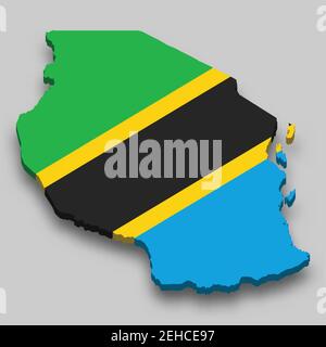 carte isométrique 3d de la Tanzanie avec drapeau national. Illustration vectorielle. Illustration de Vecteur
