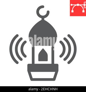 Icône de glyphe d'appel d'adhan, ramadan heureux et la religion, icône de vecteur de mosquée, graphiques de vecteur, signe plein de trait modifiable, eps 10. Illustration de Vecteur