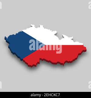 carte isométrique 3d de la République tchèque avec drapeau national. Illustration vectorielle. Illustration de Vecteur