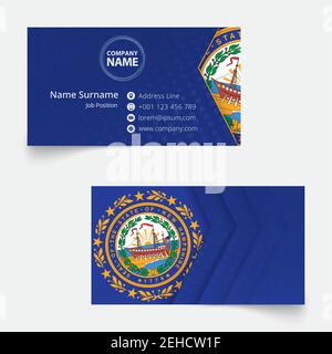 New Hampshire Flag Business Card, modèle de carte de visite de taille standard (90x50 mm) avec fond perdu sous le masque de découpe. Illustration de Vecteur