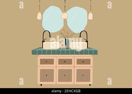 Salle de bains design intérieur pour deux personnes dans le style plat Illustration de Vecteur