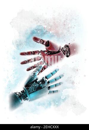 Robots qui se secouent la main, illustration Banque D'Images