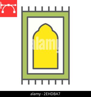 Icône de ligne de couleur de tapis de prière, ramadan heureux et religion, icône de vecteur de tapis de prière, graphiques vectoriels, signe de contour rempli de trait modifiable, eps 10. Illustration de Vecteur