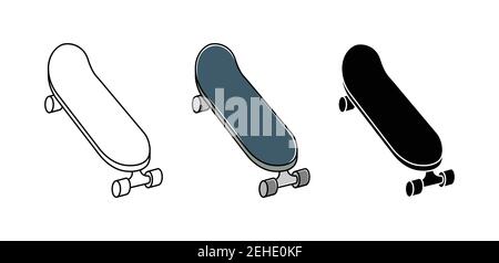 Ensemble vectoriel de planches à roulettes. Sport extrême pour les jeunes. Dessin au trait et style simple. Illustration de Vecteur