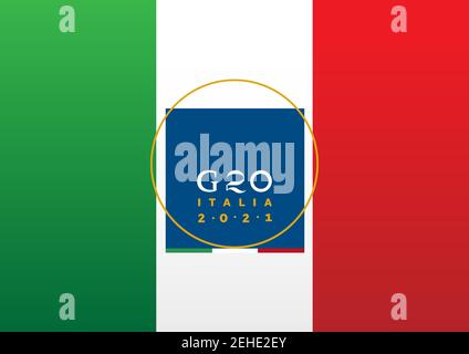 Rome, Italie, année 2021 - logo du sommet du G20 sur le drapeau italien, illustration vectorielle Illustration de Vecteur