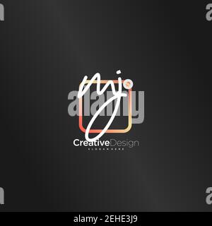 MJ lettre initiale logo écriture manuscrite dessin à la main boîte colorée vecteur, logo pour la beauté, cosmétiques, mariage, mode et affaires, et autre Illustration de Vecteur