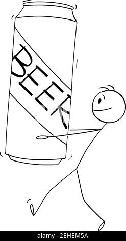 Homme portant une grosse canette de bière, dessin animé vectoriel ou illustration de personnage. Illustration de Vecteur