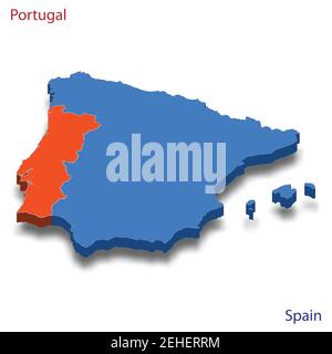 carte isométrique 3d illustration vectorielle des relations Portugal et Espagne Illustration de Vecteur