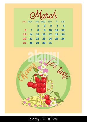 Boissons calendrier 2022 avec dessert de saison de thé, café, cacao. Fruits, baies, gâteaux, thé. Thés avec ingrédients sur ordonnance Illustration de Vecteur