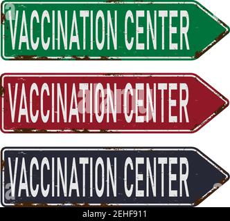 Flèche du panneau de signalisation du Centre de vaccination signe pour les hôpitaux et le secteur médical Installations administrant les vaccins Illustration de Vecteur