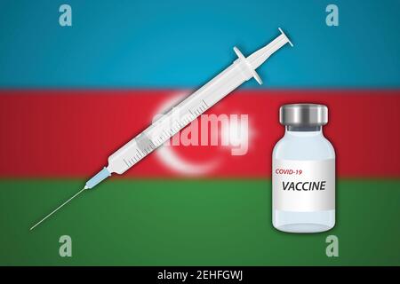 Seringue et flacon de vaccin sur fond flou avec drapeau de l'Azerbaïdjan, gabarit pour la bannière de vaccination Illustration de Vecteur