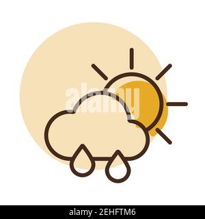 Soleil avec icône de vecteur de nuages de pluie et de gouttes de pluie. Signe de météorologie. Symbole graphique pour le site Web et les applications de voyage, de tourisme et de météo, design, logo, application, interface utilisateur Illustration de Vecteur