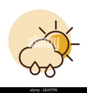 Soleil avec icône de vecteur de nuages de pluie et de gouttes de pluie. Signe de météorologie. Symbole graphique pour le site Web et les applications de voyage, de tourisme et de météo, design, logo, application, interface utilisateur Illustration de Vecteur