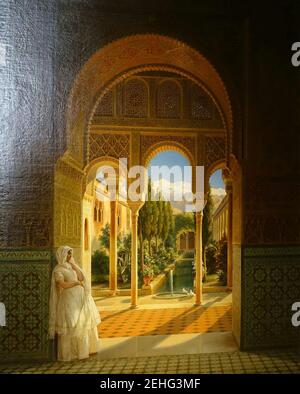 Palacia de Generalife et patio de la Acequia, dans l'Alhambra, Grenade, détail, par Wilhelm (Guillaume) Meyer, Grenade, 1848 Banque D'Images