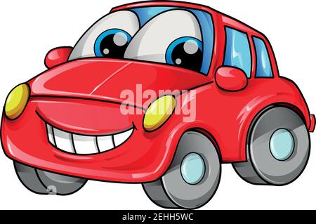 caricature de mascotte de voiture rouge isolée sur un vecteur bachground blanc Illustration de Vecteur