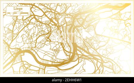 Carte de ville de Liège en style rétro en couleur dorée. Carte de contour. Illustration vectorielle. Illustration de Vecteur