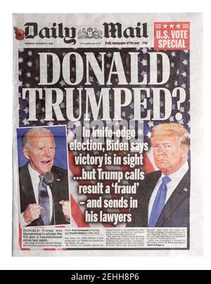 La première page du Daily Mail avec le titre Donald l'a emporté ? À propos du vainqueur des élections américaines JO Biden Banque D'Images