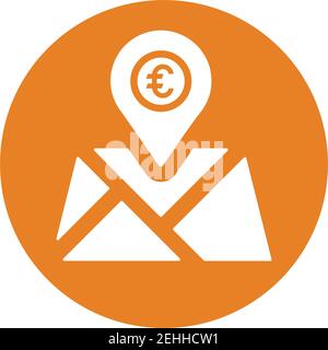 Emplacement de la banque, marqueur de carte, icône de devise européenne. Idéal pour la conception et le développement de sites Web, de fichiers imprimés et de présentations, Promotional Mate Illustration de Vecteur