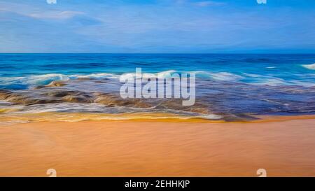 Peinture numérique des vagues de l'océan roulant sur le rivage. Banque D'Images