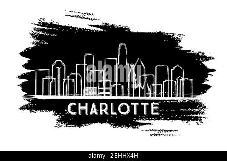 Charlotte North Carolina USA City Skyline Silhouette. Esquisse dessinée à la main. Voyages d'affaires et tourisme concept avec architecture moderne. Illustration de Vecteur