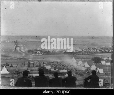 Vue panoramique sur le stationnement des gens de l'Armée de Cumberland à Potomac Atterrissage sur Pamunkey River, mai 1862 Banque D'Images