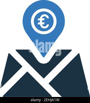 Emplacement de la banque, marqueur de carte, icône de devise européenne. Idéal pour la conception et le développement de sites Web, de fichiers imprimés et de présentations, Promotional Mate Illustration de Vecteur